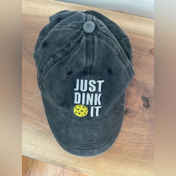 Just Dink It WomensStrap Back Dad Hat Faded Gray Cap Cookie Embroidered Logo - Picture 2 of 6